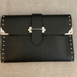 Prada black leather envelope bag